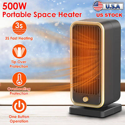 #ad 500W Ceramic Space Heater Overheating Tip Over Protection For Home Office Use $24.91