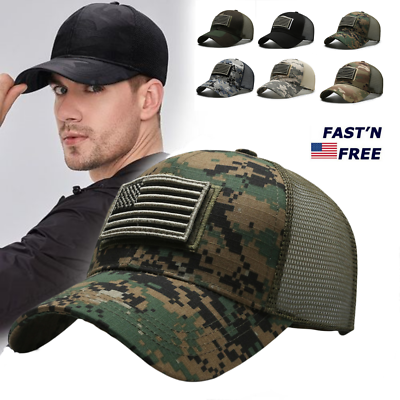 #ad Men Cotton Baseball Cap USA Army American Flag Tactical Trucker Hats Mesh Hat US $9.65