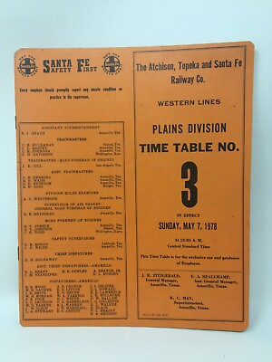 #ad SANTA FE Time Table No 3 Sunday May 7 1978 Atchison Topeka Railway Plains Div $10.75