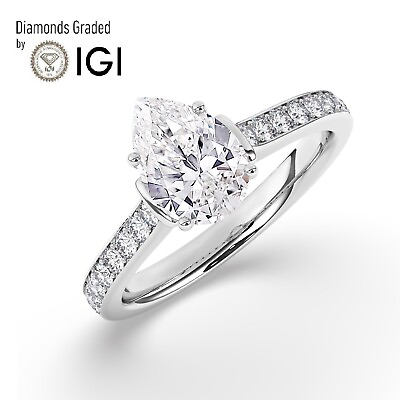 #ad IGI 2CT F VS1 Solitaire Lab Grown Pear Diamond Engagement Ring 950 Platinum $2132.00