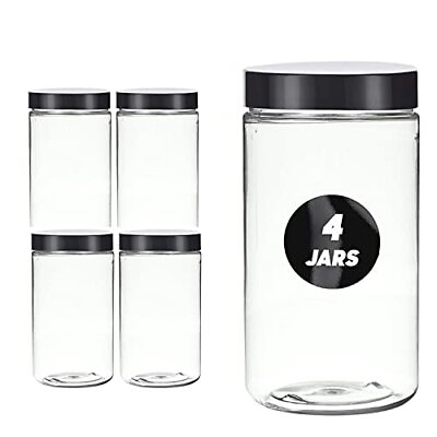 #ad Plastic Jars 32 Ounce Cylindrical Shape 4 Pack Clear PET Plastic With Black S... $30.25