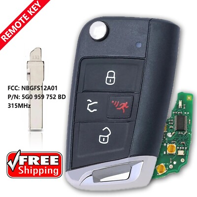 #ad 5G0 959 752 BD Smart Remote Key Fob for VW Volkswagen GTI Golf Alltrack E Golf $44.77
