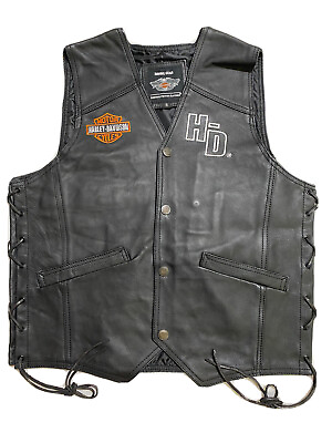 #ad Harley Davidson Men#x27;s Vest Biker Cafe Racer Motorcycle Genuine Cowhide Leather $95.00