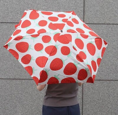 #ad Marimekko Mini Manual Folding Umbrella MANSIKKA White Red 49702 136 New $80.00