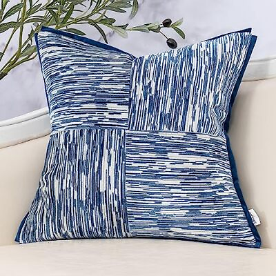 #ad Blue Striped Velvet Throw Pillow Cover Modern Luxury Cushion Case Neutral Pil... $28.33