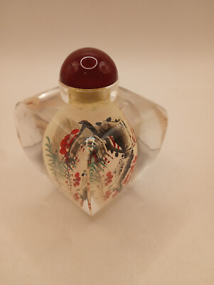 #ad Japanese Leaded Crystal Reverse Paint Perfume Snuff Bottle $69.00