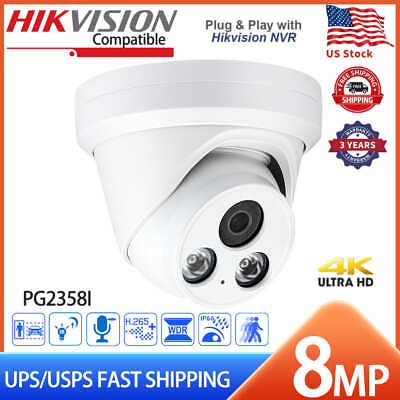 #ad 4K Hikvision Compatible 8MP Turret Security CCTV IR IP Camera MIC POE WDR 2.8mm $79.00