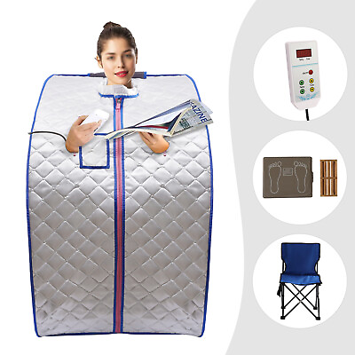 #ad Silver Portable Infrared Home Steam Sauna Kit with Folding Chair Foot Massager $165.00