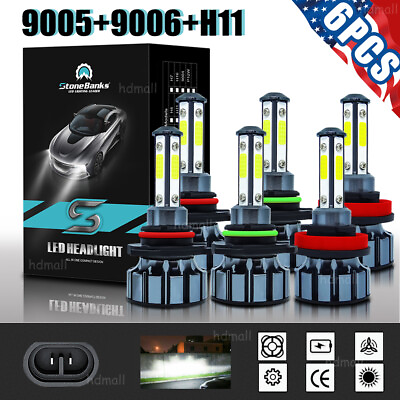 #ad 4 Sides 9005 9006 H11 LED Combo Headlight High Low Beam Bulb White Fog Light Kit $23.32