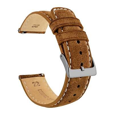 #ad Cognac Brown Suede Beige Stitching Watch Band Watch Band $47.99