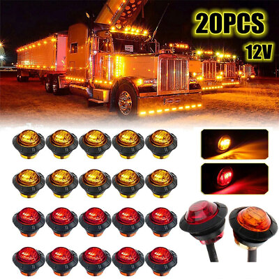#ad 20pcs 3 4quot; LED Marker Lights Bullet Amber Red Truck Trailer RV Round Side Lamps $11.69