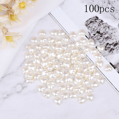 #ad 100pcs lot DIY Flat Beads Heart Shape Beads Craft Imitation Pearls Flatba%PJ.$q C $3.20