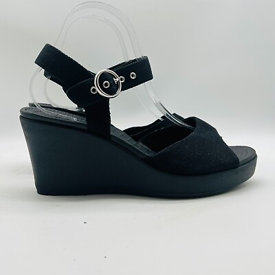 #ad Crocs Sandals Womens 10 Leigh II Black Strappy Ankle Wedge Shoes $49.99