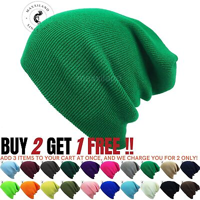 #ad Men Beanie Hat Ribbed Solid Long Knit Ski Cap Warm Skull Winter Cuff Hats Women $5.84