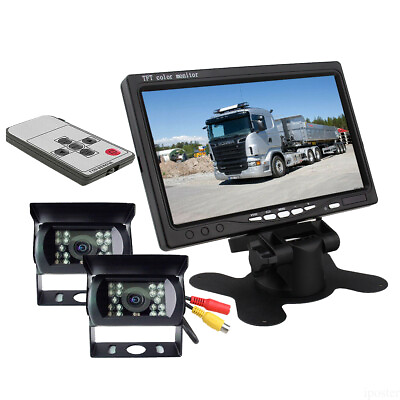 #ad 2x Backup Camera 4PIN 7 Inch Reversing Monitor Truck Semi Trailer Box Truck RV $76.99