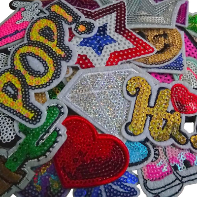 #ad 32Pcs Assorted Styles Colorful Sequins Sewing On Iron on Embroidered Patches Clo $11.95