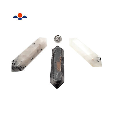 #ad Black Tourmalinated Quartz Double Terminated Points Healing Crystal Wands 4quot; in $14.99