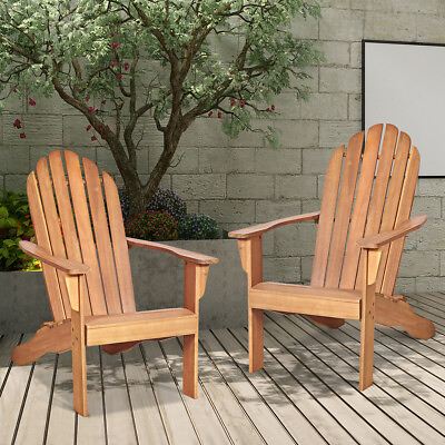 #ad Costway 2PC Outdoor Adirondack Chair Solid Wood Durable Patio Garden Natural $175.99