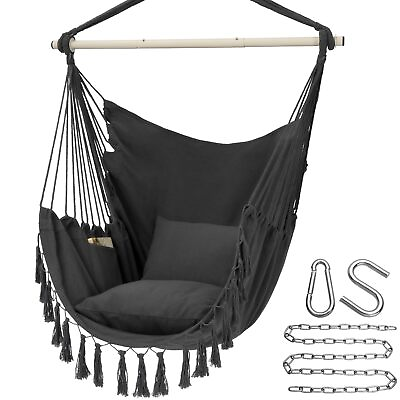 #ad Hammock Chair Hanging Rope Swing Max 500 Lbs 2 Cushions Included Large Mac... $74.14
