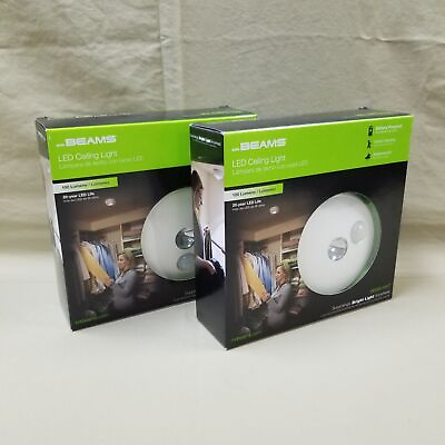 #ad 2 NEW Mr. Beams LED Ceiling Lights Motion Sensing Battery Powered MB980 WHT $39.99