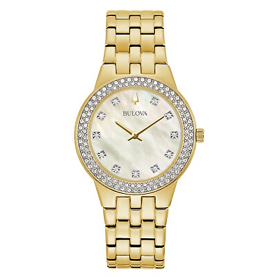 #ad Bulova Women#x27;s Quartz Gold Diamond Accent Watch 33MM 98X124 $122.99