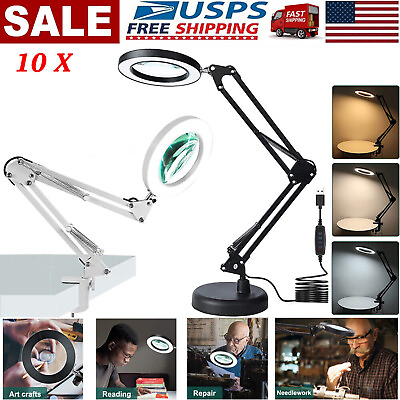 #ad 10X Magnifying Glass Desk Light Magnifier LED Lamp Reading Lamp With Baseamp; Clamp $21.21