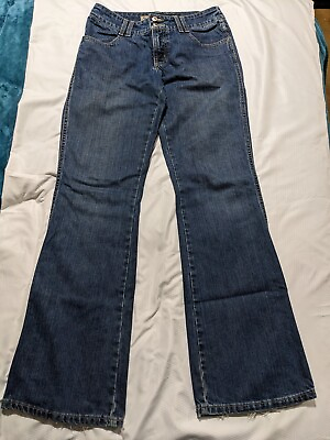 #ad Cruel Girl Low Rise Size 5 Long Blue denim Jeans frayed hem Boot Flared $20.00