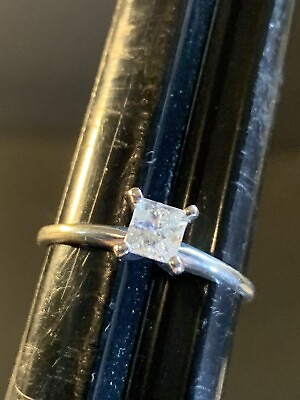 #ad 14k White Gold Prong Set Princess Cut 0.51 carat Genuine Diamond Ring Size 8.5 $499.99