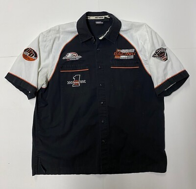 #ad Harley Davidson Racing Shirt Mens XL Short Sleeve Embroidered Screaming Eagle $22.95