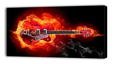 #ad 4 Sizes Guitar On Fire CANVAS PRINT Wall Decor Art Giclee Music Electric $18.97