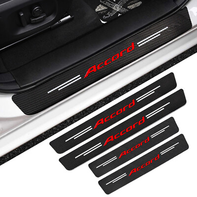 #ad #ad 4pcs For Honda Accord Carbon Fiber Car Door Sill Plate Protector Cover Sticker $9.49