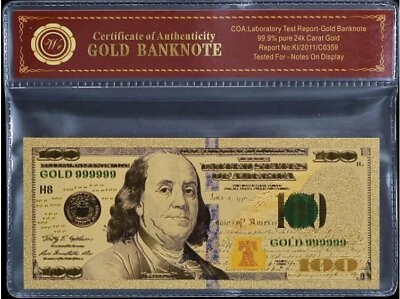 #ad 2009 $100 Gold foil Banknote with bag and certificate $12.99