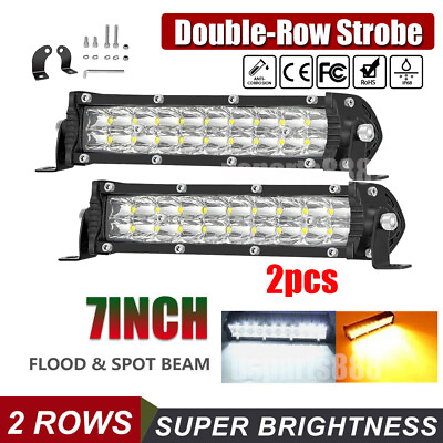 #ad 2x Double Row Strobe 7quot; LED WORK LIGHTS BAR FLOOD FOG LAMP OFFROAD ATV TRUCK 4WD $27.66
