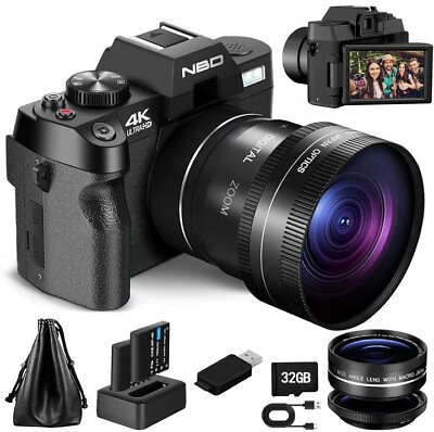 #ad NBD Digital Camera 4K 48MP 16X Anti Shake Vlogging Camera WiFi W Battery 32GB TF $119.98