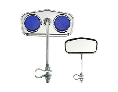 #ad 5quot; LONG LOWRIDER STEEL DIAMOND MIRROR IN CHROME W BLUE REFLECTORS SOLD BY PAIR. $18.99