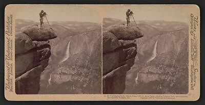 #ad On the overhanging rocks Glacier Point 3300 ft above valley s Old Photo AU $9.00