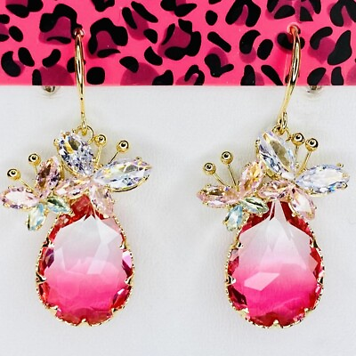 #ad Betsey Johnson Crystal Ombré Teardrop Butterfly Earrings Rhinestone Gradient $19.95