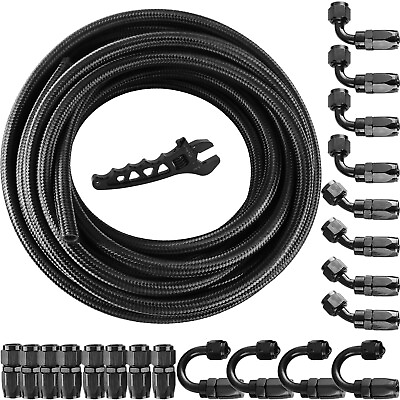 #ad AN6 6AN PTFE Nylon Stainless Steel Braided Fuel Hose Fuel Adapter Oil Line 33FT $142.50