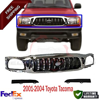 #ad Chrome Grille With Black Inserts Lower Filler Panel For 01 04 Toyota Tacoma 3PCS $161.99