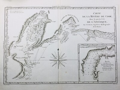 #ad Rare Map Alaska 1780 States Unis Cook Inlet Prince William Sound Rare Engraving $68.38