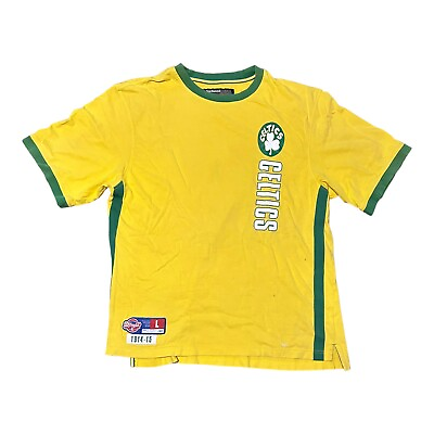 #ad Boston Celtics Hardwood Classics Reebok Mens T Shirt Yellow Green Large FLAW $6.97