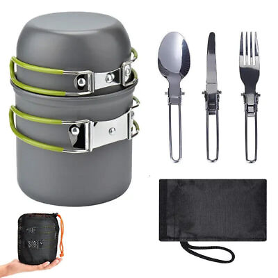 #ad Camping Cookware Set Backpacking Hiking Survival Portable Lightweight Survival $19.97