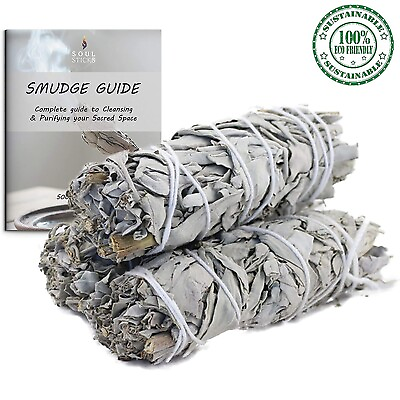 #ad 3 Pack White Sage Smudge Sticks 4 Inch with Smudge Guide For Cleansing Smudging $7.99