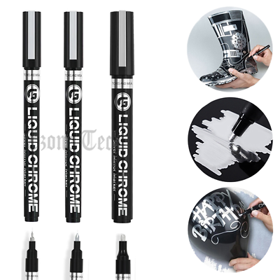 1 3 Pcs Silver Metallic Marker Pen Waterproof Liquid Mirror Chrome Marker Pen US $5.87