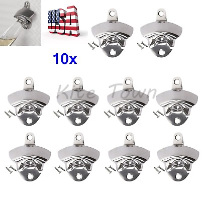 #ad 10 pcs Stainless Steel silver Wall Mount Beer soda Bottle Opener with Screws US $14.99
