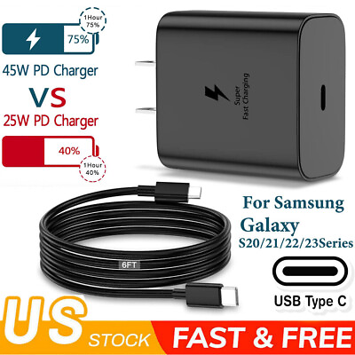 #ad #ad 45W Type USB C ⚡Super Fast Wall Charger6ft Cable For Samsung Galaxy S22 S23 S21 $2.99