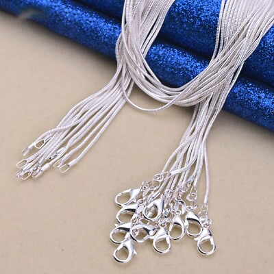 #ad 5 10pcs Wholesale 925 Sterling Solid Silver 1mm Snake Chain Necklace For Women $8.69
