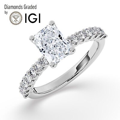 #ad IGI2 CT Solitaire Lab Grown Radiant Diamond Engagement Ring 18K White Gold $2166.00