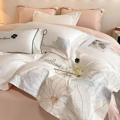 #ad Embroidery 100% Cotton Bedding Set Luxury Home Textile Duvet Cover Set 220x240 $179.63