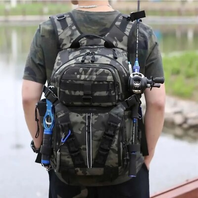 #ad Fishing Box Rod Backpack Carp Tackle Backpack Tactical Camping Travel Bag Camo $50.00